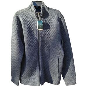 NWT Perry Ellis Men's Dark Saphire Blue Full Zip Quilted Jacket, Large